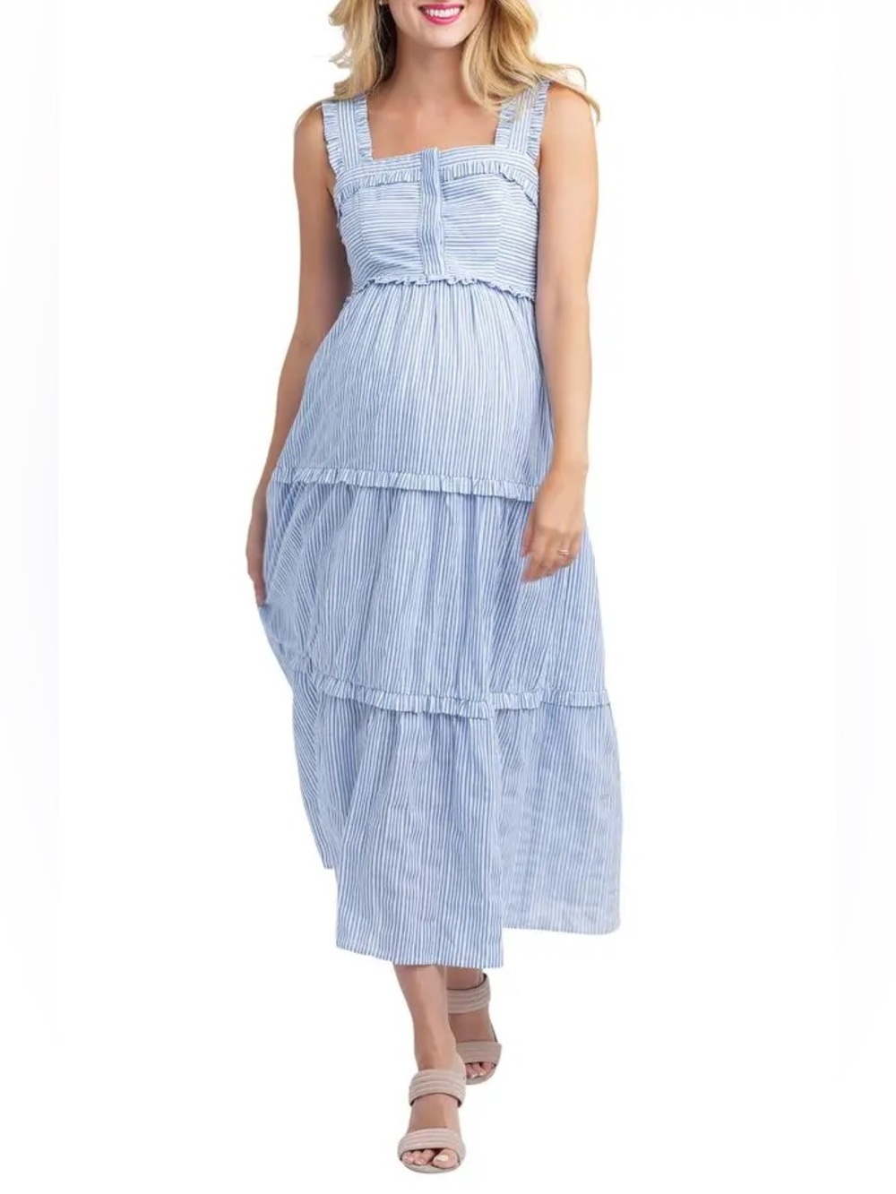 Nom Maternity Emma Midi Sundress Blue White Striped Size S